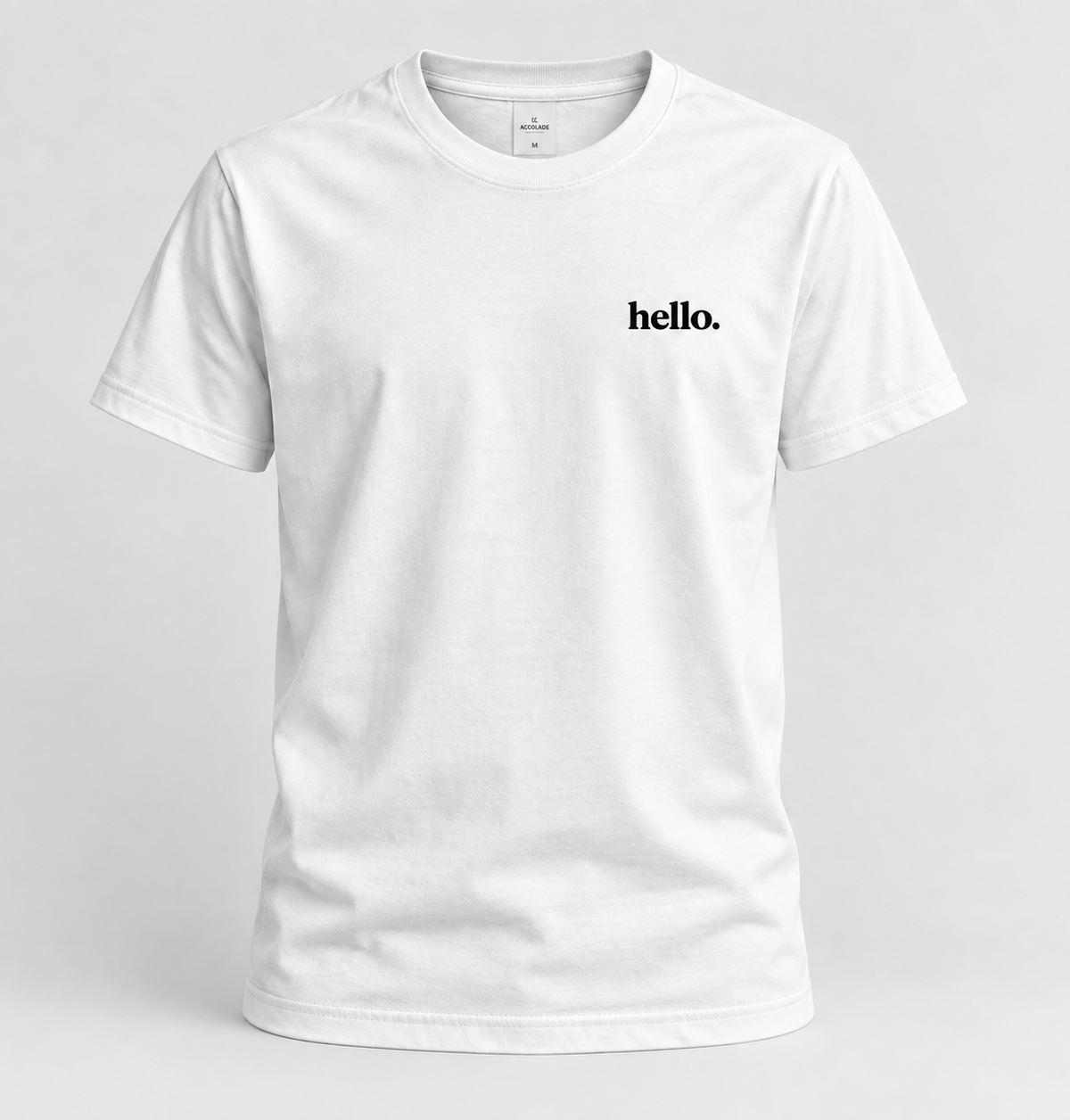 hello. tee: White/ Black