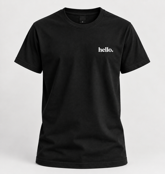 hello. tee: Black/ White